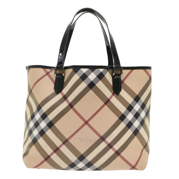 BURBERRY Nova Check Tote Bag PVC Leather Beige Auth yk7756 - Picture 2 of 16